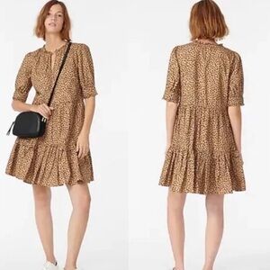 J.Crew Tan Leopard Print Tiered Popover Dress Large